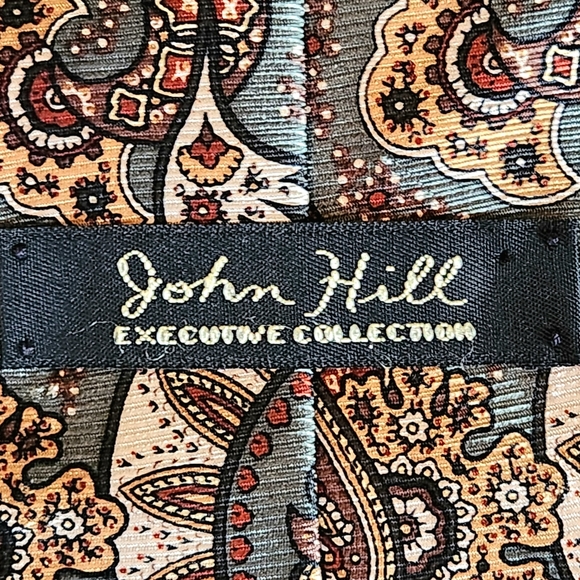 John Hill Executive Collection Tie Colors Sage green cream brown burnt orange - Picture 8 of 10